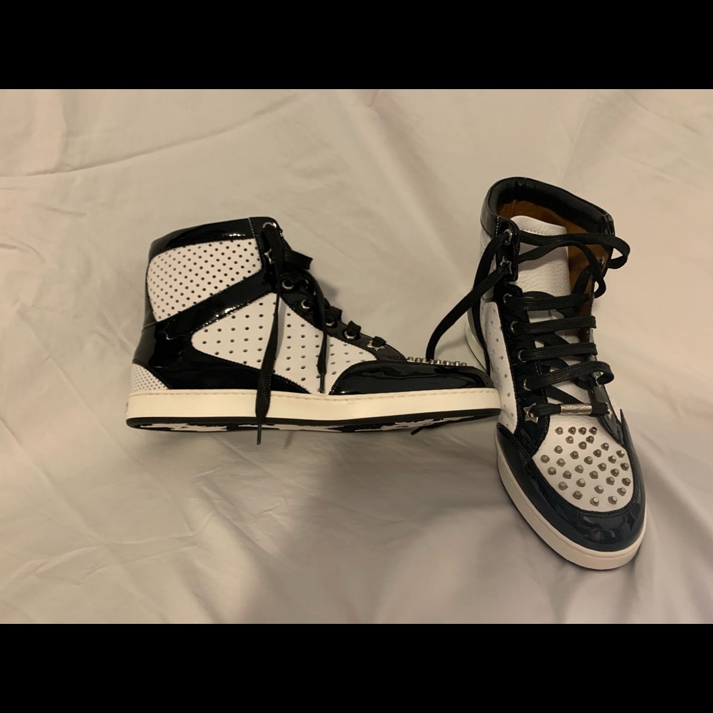 Jimmy Choi Tokyo White & Black Leather Stud